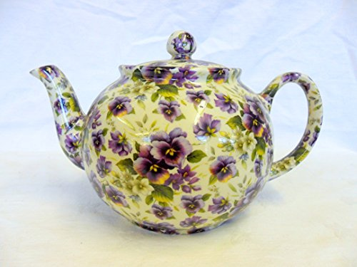 Purple pansy 6 cup teapot by Heron Cross Pottery.