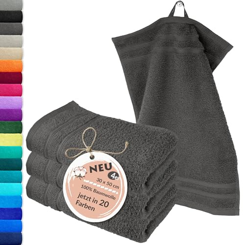 Lashuma 4er Handtuch Set Gästetuch Grau - Anthrazit, London Gästhandtücher 30x50 cm