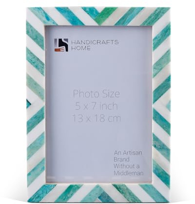 Handicrafts Home Handmade Chevron Bone Inlay Green White Picture Frame, 5x7