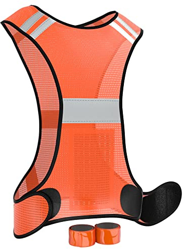EAZY CASE Reflektoren 3 in 1 Set, 2X Reflektorband und Reflektorweste, Warnweste mit Reflektoren flexibel einstellbar, reflektierendes Schnapparmband - zur Erhöhung der Sichtbarkeit, Neon Orange