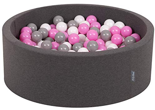 KiddyMoon Bällebad 90X30cm/200 Bälle ∅ 7Cm Bällepool Mit Bunten Bällen Für Babys Kinder Rund, Dunkelgrau:Grau/Weiß/Hellpink