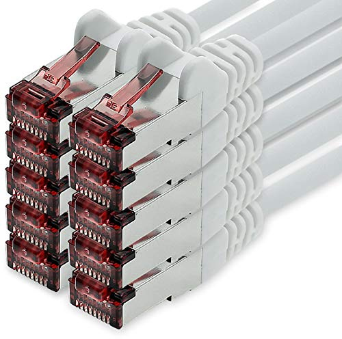 freiwerk Cavo di rete Cat.6 3 metri bianco - 10 x Cavo Ethernet Lankabel Cat6 Cavo di rete Lan Sftp Pimf Patchcable 1000 Mbit s compatibile con Cat5 Cat5e Cat6a Cat7 Cat8