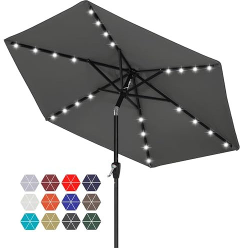 ABCCANOPY 2.3m Patio Umbrella Ourdoor Solar Umbrella LED Umbrellas with 32LED Lights, Tilt and Crank Table Umbrellas for Garden, Deck, Backyard and Pool (Dark Grey)