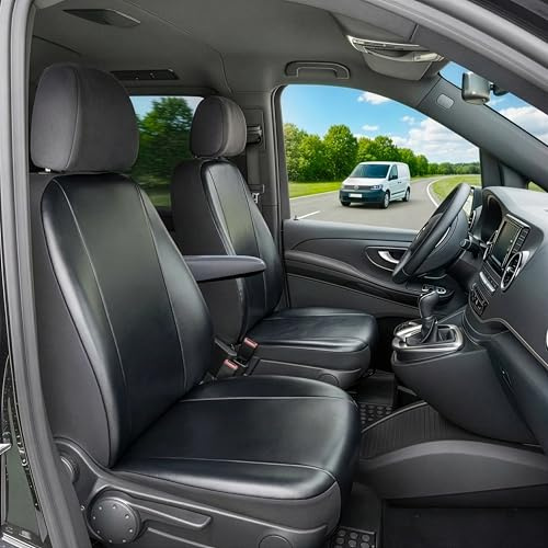Walser Transporter Sitzbezüge Auto für Ford Transit Courier, 1 Fahrersitz (Aussparung Armlehne rechts) & Beifahrersitz, Kunstleder Sitzschoner Auto