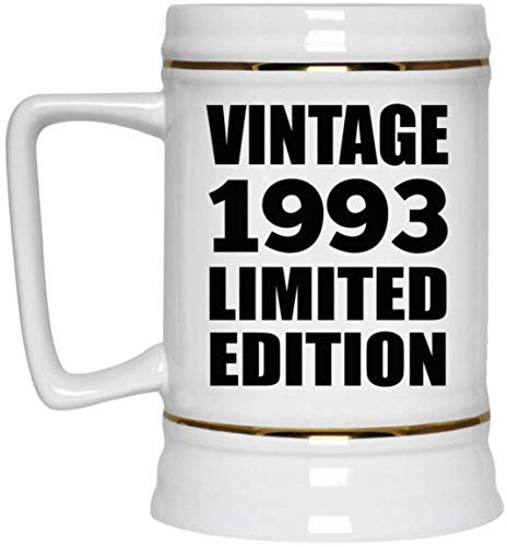 Designsify Gifts, 32nd Birthday Vintage 1993 Limited Edition, 22oz Beer Stein Ceramic Tankard Mug with Handle for Freezer - for Anniversary Christmas Mothers Day Fathers Day Party, to Men Women Him