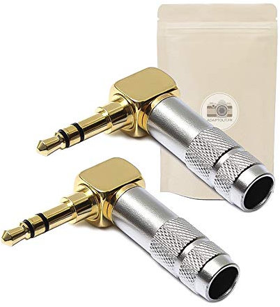 2x Spina Jack 3.5mm Stereo Maschio con gomito da saldare - Connettore presa Jack/Mini Jack/Minijack con gomito da angolo retto 90° - 100% in metallo placcato oro 18K - Adaptout marca francese