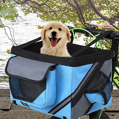Haustier Fahrradtasche Fahrradkorb Für Hunde Katzen, Hundekorb Für Den Lenker Vorne,Hundekorb Rucksack, Abnehmbarer Fahrrad-Lenkerkorb, Für Picknick,Shopping, Pendler, Camping,Blau