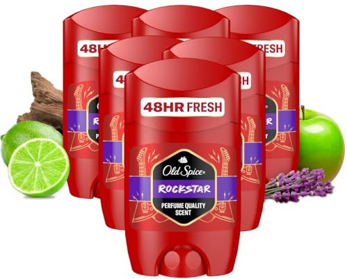 Old Spice Rockstar Deodorant Stick For Men 50ml, Aluminium Free. Long Lasting Perfume Quality Scent, 48H Fresh. Invisible on Black & White pack of 6