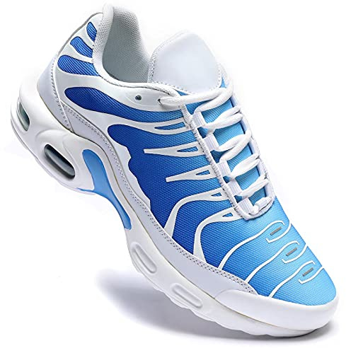 Scarpe da ginnastica da uomo per corsa, scarpe alla moda con cuscinetto d'aria, sneakers casual per camminata, tennis, palestra, sport atletici, Bianco blu, 8 UK