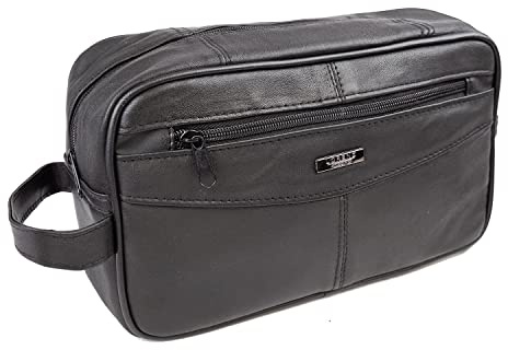Men's Genuine Leather Toiletry Bag Travel Toiletry Bag Shaving Bag Cosmetic Organizer Gift for Men Women One Black Zipper