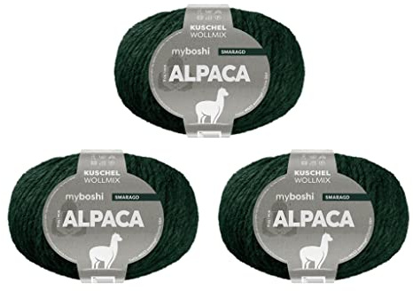 myboshi Alpaca-Wolle zum Häkeln/Stricken, temperaturregulierend, angenehm weich, für Damenoberbekleidung, Grün (Smaragd) 3 Knäuel