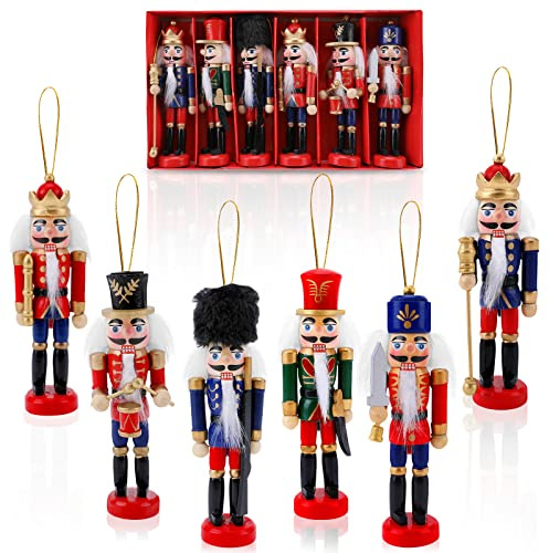 LINGSFIRE Casse Noisette en Bois, 13cm Décoration de Noël Ensemble De 6 Pièces Classique Casse-Noisette Noel Soldat Figurine, Casse Noix en Bois, Nutcracker Soldier Christmas pour Decoration De Noël