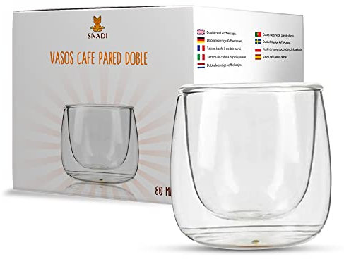 Snadi Lot de 4 verres à double paroi (80 ml), verre borosilicate transparent, tasses en verre, café lait, thé latte, macchiato shots. Lave-vaisselle OK