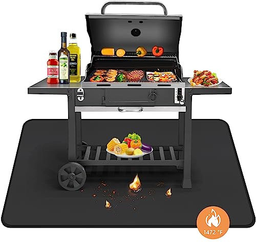 Digiroot Feuerfeste Unterlage 100×180cm, Faltbare Grillunterlage Bodenschutz, Silikon-Glasfaser Hitzebeständige Wasserbeständige Grillmatte für BBQ Grills, Kamin, Boden, Rasen und Camping, Schwarz