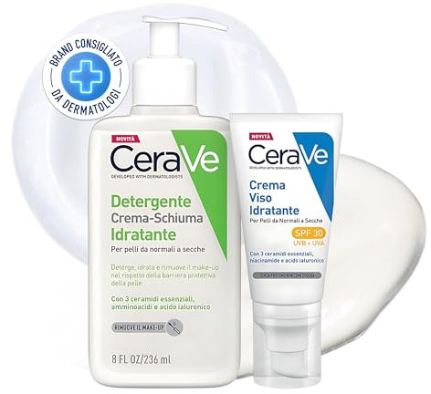 CeraVe Kit Skincare Viso Detergente Schiuma, Per Pelli da Normali a Secche, Con 3 Ceramidi, 236 ml + Crema Idratante SPF 30, 52 ml