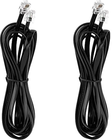 LanSenSu RJ12 Cable Phone Cord RJ12 6P6C Male to Male Straight Wired for Both Data and Voice Use - 2Pack (Black, 10FT)