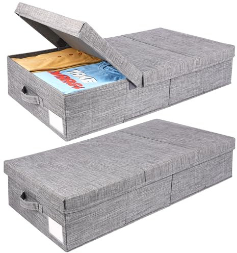 BELLE VOUS (2er Pack Faltbare Unterbett Aufbewahrungsbox mit Griffen - Bettkasten Aufbewahrung, Schrank oder Kleiderschrank - Aufbewahrung Kleidung, Schuhe, Bettdecken, Decken und Bettwäsche
