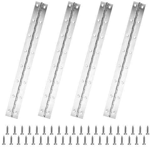 KEILEOHO 4 bisagras de piano de 38 cm, bisagra de piano continua de acero inoxidable de 38 cm con tornillos, bisagras de piano pulidas para piano, puertas, ventanas, armarios