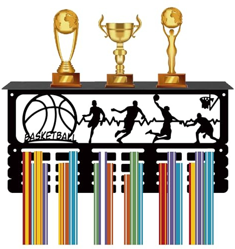 CREATCABIN Soporte Medallas Baloncesto,Estante Trofeos,Colgador Medallas Soporte para Estante,Deportes,4 fila,Montaje En Pared,Soporte para Hombres,Gimnasia,Fútbol,Correr,Natación,Premios,40x20x10 cm