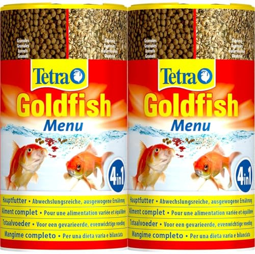Tetra Goldfish Menu - 4in1 Fischfutter-Mix mit Crisps, Flocken, Granulat und Daphnien für alle Goldfische und andere Kaltwasserfische, 250 ml Dose (Packung mit 2)