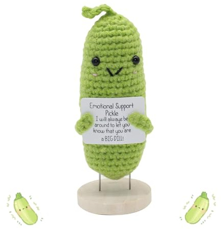 Ryvera Emotional Support Pickle (Positive Pickle) - Cucumber Design with Wooden Stand, Ideal Positive/Good Luck Gifts for Valentine, Birthday (Boyfriend & Girlfriend)