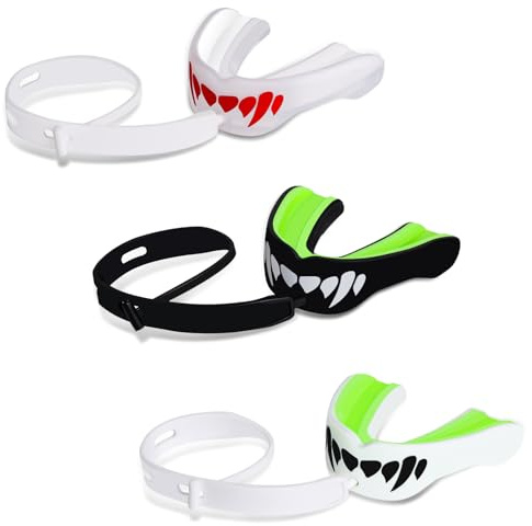 MENOLY 3 Packs Kids Youth Mouth Guard with Strap for Football - Mouth Guard Football Age 6-10 with Cases for Boxing, Lacrosse, Hockey, Basketball, MMA, Wrestling and Other Contact Sports Age 7-12
