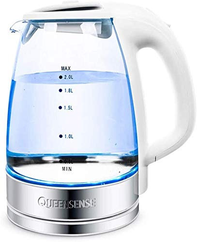 Bollitore per Acqua Calda, Bollitore Elettrico in Vetro 2L LED Blu Illuminato Portatile per Ufficio/Uso Domestico Vetro borosilicato Alto Senza f