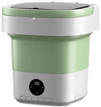 perfk Faltbare Mini Waschmaschine Reisewaschmaschine Washing Machine 12L, Tragbare Leise Elektrische Kleine Waschmaschine für Wohnmobil, Unterwäsche, Camping, Wäscherei, Wohnung, Grün