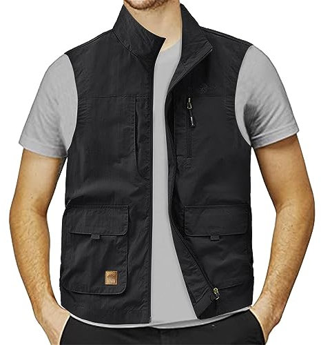 Mymyguoe Herren Weste Outdoor Anglerweste Mit Vielen Taschen Casual Sommerweste Leicht Jagdweste Fotografie Freizeitweste Trekking Wander Weste Softshellwesten Herrenwesten Sportlich Cargo Jacke
