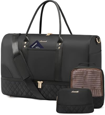 LOVEVOOK Reisetasche Damen Weekender Bag mit Schuhfach & Nassfach,3-teiliges Set Travel Duffle Sporttasche Groß,Handgepäck Tasche für Flugzeug Reisen Gym Yoga