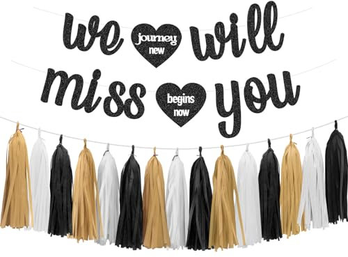 Aonor Partydekorationen für den Ruhestand - We Will Miss You Banner und Papierquaste Girlande für Weggehen Party Dekorationen Abschluss Abschied Ruhestand Dekorationen