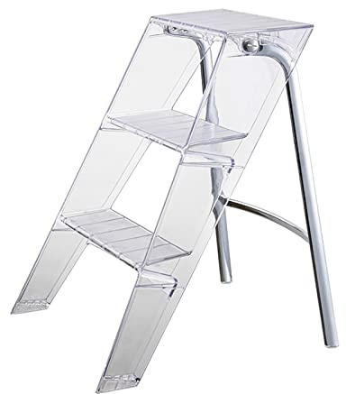 3 taburetes de acrílico, plegables con 3 peldaños para adultos, con pedal antideslizante ancho, escalera portátil, para casa, cocina, oficina, hasta 150 cm (color transparente)