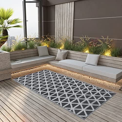 Baziroo Tapis d'extérieur noir 160 x 230 cm - Tapis de terrasse lavable - Tapis de chambre d'enfant - Tapis de balcon - Tapis de salon - Tapis d'extérieur - Tapis de jardin en polypropylène
