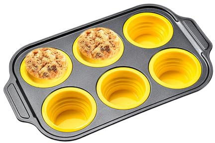 Moule Muffins en Silicone, 6 Grilles de 6,3cm Moule Cupcake, Plaque à Pâtisserie Antiadhésif, 31 X 18.6 X 4cm, Démoulage Facile, pour Cuisson du Pain, Muffins, Brownies, Cupcakes, Pudding