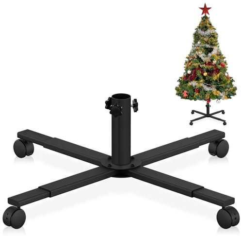 tonhui Christmas Tree Stand for Artificial Tree, Extendable Heavy Duty Tree Stand Base with Universal Wheel for 180 to 280 cm Artificial Trees, Fits 1.5-3.5 cm Tree Pole, Black