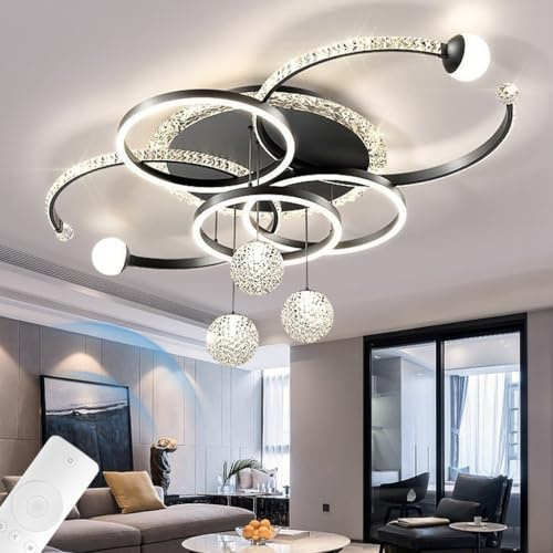 A.1.Coo Moderne LED Kristall Deckenleuchte Kreis Deckenleuchte Deckeneinbauleuchte Stufenlos Dimmbar Mit Fernbedienung Geeignet Für Schlafzimmer Wohnzimmer Lobby Lobby Villa Cafe(Schwarz)