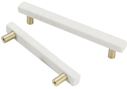jiajulashou123 2 Stück Möbelgriffe Modern Weiß Marmor Schrankgriffe Schubladengriff Griffe Türgriff Küchengriffe für Schränke,Kommoden,Kleiderschrank,Küche (Hole distance:128mm)