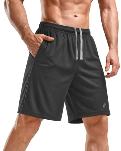 NY Threads Lätta snabbtorkande sportshorts för män med fickor, Grå, L