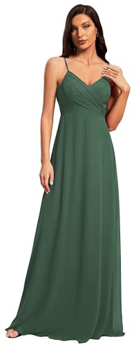 Ever-Pretty Vestido de Fiesta Corte Imperio Sin Mangas Sin Elasticidad Plisado Escote en V para Mujer Largo Verde Eucalipto 40