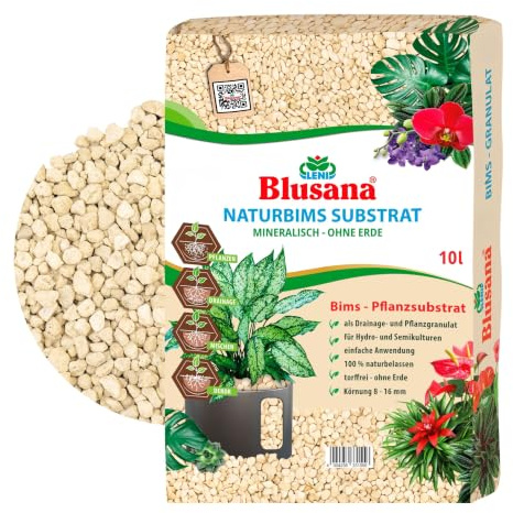 Blusana Bimsstein Pflanzsubstrat 10 Liter für Pflanzen natürliches Vulkangestein | mineralisches Granulat grobe Körnung 8-16 mm Hydrokultur Drainage Dekor
