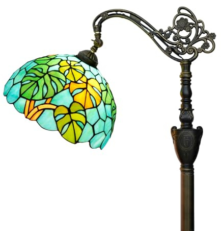 NUODITOS Tiffany Lampe de plancher Tortue verte arrière Bamboo feuilles vitral de lecture Lampe de plancher avec ombre-lit réglable Tiffany style angle lumière debout