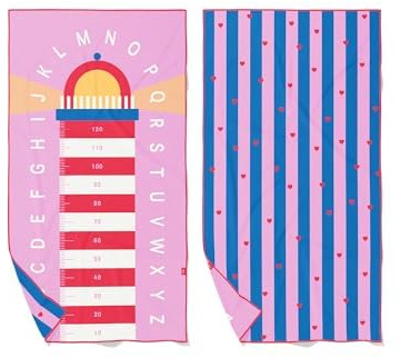 Quut - Serviette de Plage/Piscine Enfant avec Jeu - en Microfibre Séchage Ultra Rapide, sans Sable - Compacte, Légère (Phare, L - 180 x 100cm)