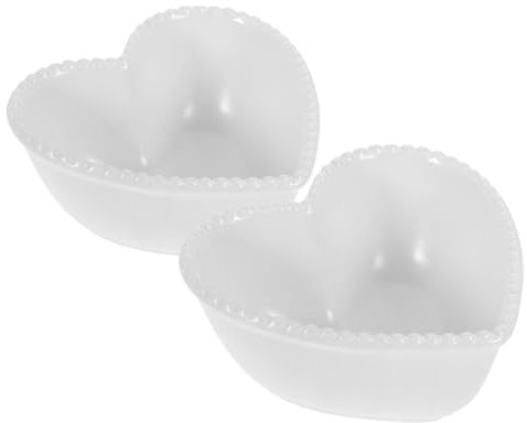 CHICAMPERA 2 Pezzi Piatta Cardiaca Di Pesca Ciotola in Ceramica Per Creme Brulée Ciotola Dal Cuore Tenero Piatto Del Cuore Simpatiche Ciotole Per Zuppa Simpatici Piatti Piani Ceramica Bianca