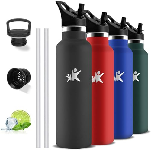 Gourde Isotherme, Gourde 1l, Sans BPA, Bouteilles Isothermes avec Paille, Anti Fuite, Bouteille Inox, Acier Inoxydable 18/8, Bouteille Isotherme, Double Isolation, pour Randonnée, Sport, Camping