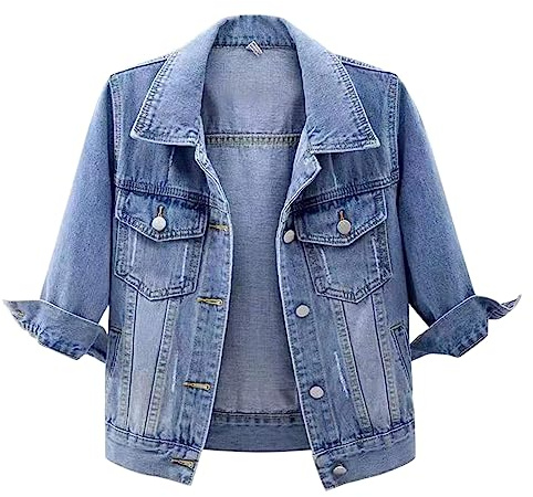 Veste en jean courte colorée à manches 3/4 pour femme, veste délavée légère, veste en jean délavé léger