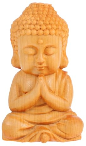 Abaodam Wooden Sitting Buddha Statue Wood Buddha Statue Miniature Desktop Decor Buddhist Sculpture Temple Souvenir for Home Office Tea House Meditation and Book Shelf Decor