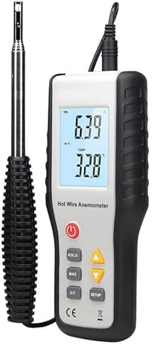 Wsexyy Hot Wire Anemometer Handheld, Duct Hot Wire Anemometer with Backlight LCD Display, for HVAC In-Duct Airflow Air Velocity Temperature, for Ventilation, Fans, Ducts, Industrial Use