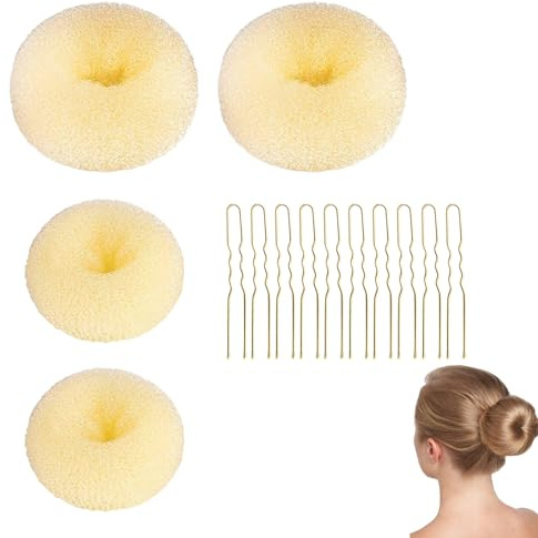 4 Stück Donut Hair Bun Set, Duttkissen Haar Accessories Dutt | Groß/Klein Haarschmuck, Haarspangen Hilfe, Hochsteckfrisuren Donuts Chignon Kissen Clips Doughnut, für Puff Frisurenhilfe
