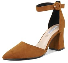 QUEEN HELENA Zapatos de tacón medio elegantes tipo décolleté de punta cerrada con correa para mujer ZM6045, 37 EU