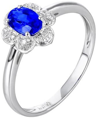Wycian Ringe Frauen Vintage Damenring Dunkelblau 18 Karat Weißgold Im Labor Hergestellter Saphir Blume mit 0,68 Karat Saphir und Diamant Größe 60 (19.1) Beliebt für Gattin Neujahr Schmuck
